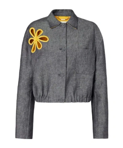 Fendi Jacket Blue And Yellow Double Denim Jacket In Gray