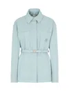 Fendi Denim Jacket With Belted Waist And Front Pockets In Pale Blue