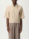 Fendi Women Beige Shirt With Classic Collar And Front Zip Closure In Chambray Ff Woman In Brown