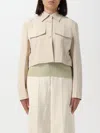 Fendi Collared Structured Cropped Jacket Detail In Beige