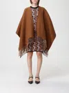 Fendi Women Biscuit Wool Blend Reversible Cape In Brown