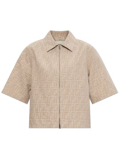 Fendi Jacket Ff Chambray Clothing In Sand