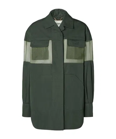Fendi Logo Embroidered Safari Jacket In Green