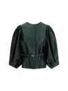 Fendi Satin Jacket With Balloon Sleeves And Belt In Green