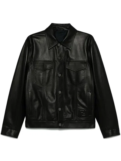 Fendi Embossed Ff Patch Nappa Leather Blouson Jacket Clothing In Black