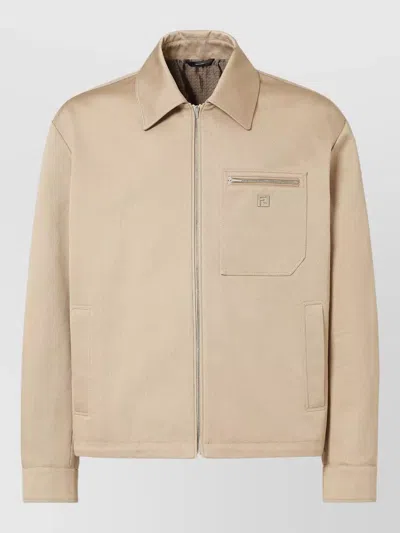 Fendi Jacket Long Sleeves Dropped Shoulders Pockets Zip In Nude