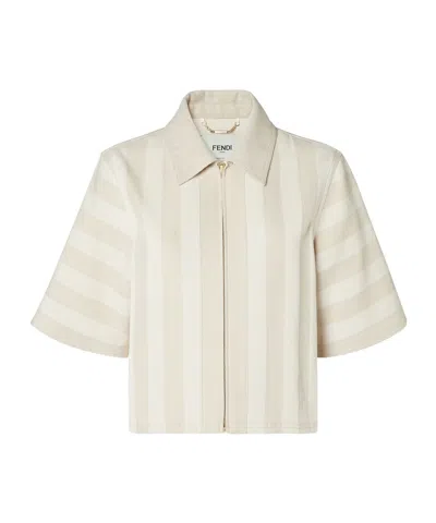 Fendi Striped Short-sleeve Jacket In Neutral
