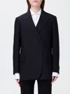 Fendi Women Blue Double-breasted Jacket With Peak Revers And Pinstripe Motif In Wool Blend Woman In Blue