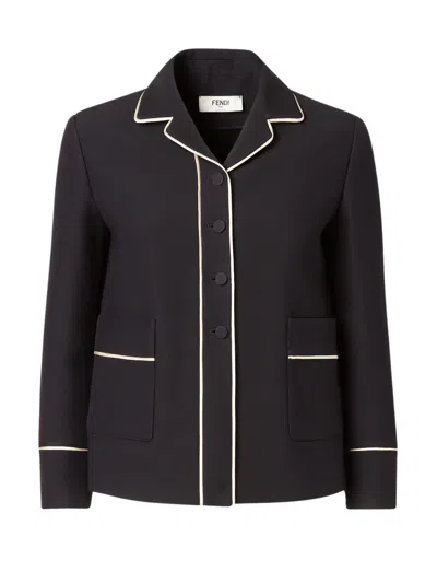 Fendi Jacket Wool And Silk In Black