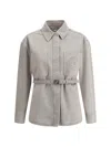 Fendi Beige Denim Jacket With Concealed Closure In Gray