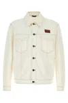 Fendi Denim Jacket With Adjustable Hem And Chest Pockets In Neutral