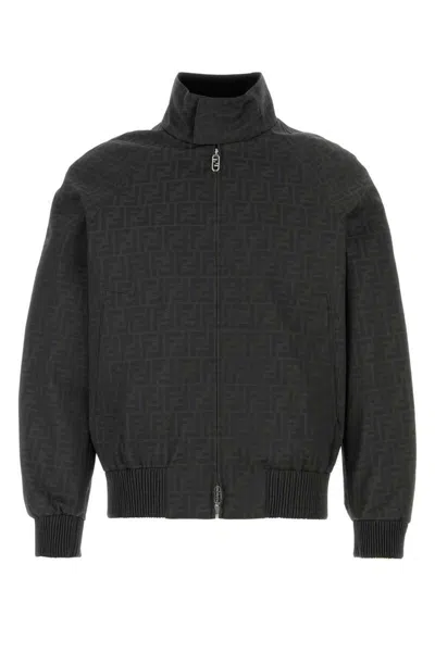 Fendi Men Embroidered Polyester Blend Bomber Jacket In Black
