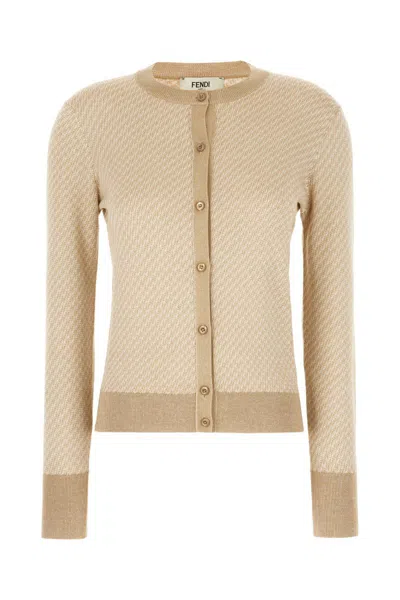 Fendi Embroidered Silk Blend Cardigan In Brown