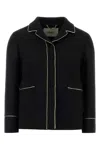 Fendi Wool Blend Blazer Contrast Piping Pockets In Black