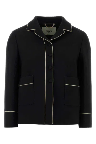Fendi Black Wool Blend Blazer In Multi