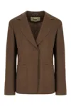 Fendi Tailored Waisted Blazer With Embroidered Logo In Brown
