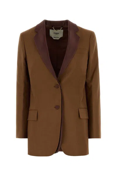 Fendi Caramel Wool Blend Blazer In Brown