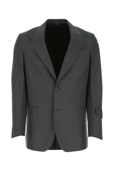 Fendi Linen Blazer With Logo In Grey