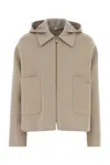 Fendi Wool Reversible Hooded Jacket Long Sleeves In Neutral