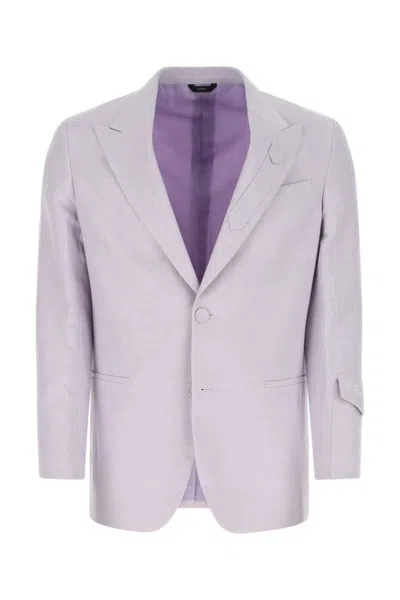 Fendi Single-breasted Linen Jacket With Embroidered Logo Lettering In Pastel