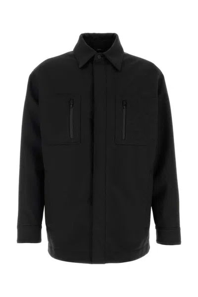Fendi Wool Blend Jacket With Collar And Zip Pockets In Black