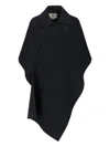 Fendi Wool Cape With Collar And Draped Shape In Black