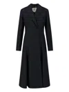 Fendi Black Grain De Poudre Wool Midi Coat With Peplum In Black