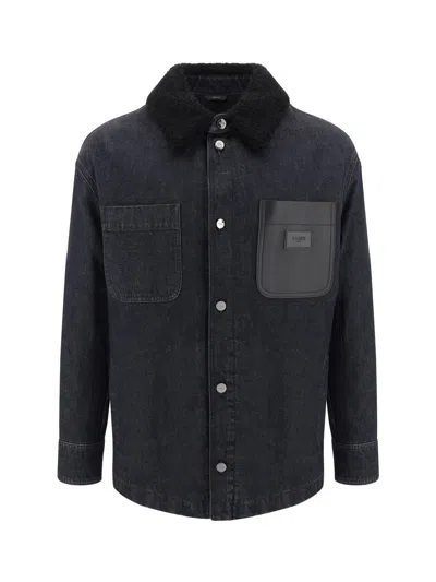 Fendi Denim Jacket Casual Jackets And Parka In Black