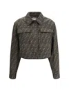 Fendi Ff Logo Cropped Jacket In Brown