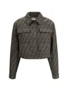 Fendi Ff Logo Cropped Women's Jacket In Brown