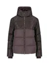 Fendi Women Brown Down Jacket With Drawstring Hood And Ff Motif In Tech Fabric Woman In Blue