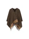 Fendi Jacquard-pattern Fringed Poncho In Brown