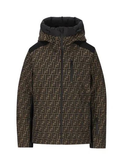 Fendi Ff Motif Hooded Jacket In Brown