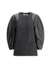 Fendi Women Virgin Wool Coat With Leather Sleeves In Gray