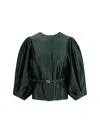 Fendi Satin Jacket With Balloon Sleeves And Belt In Green