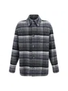 Fendi Checked Virgin Wool Overshirt Withdouble Breast Pocket In Grey