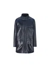 Fendi High-neck Leather Jacket In Poseidon