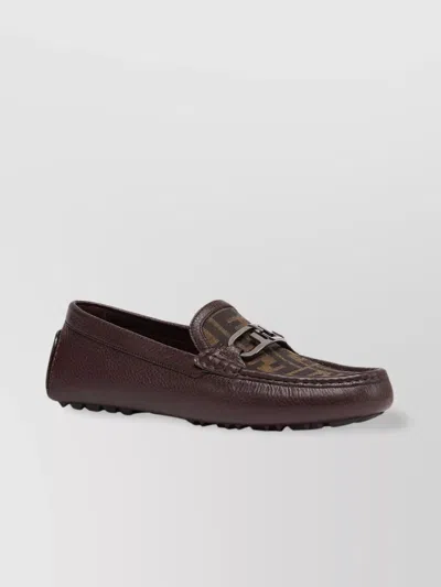 Fendi Jacquard Apron Leather Loafers In Brown