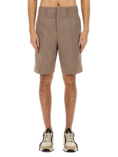 Fendi Jacquard Bermuda Shorts With Stitching In Brown