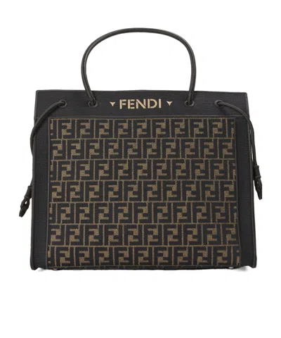 Fendi Jacquard Canvas Shopper Tote In Black