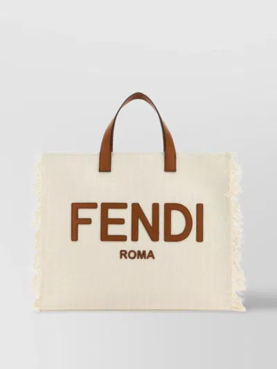 Fendi Jacquard Embroidered Tote Bag In Neutral