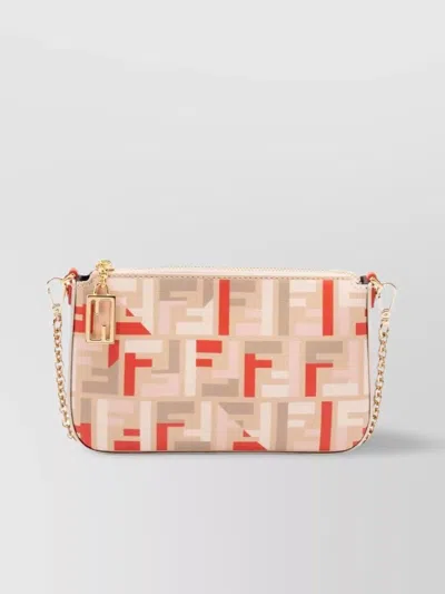 Fendi Jacquard Fabric Baguette Pouch Chain In Neutral