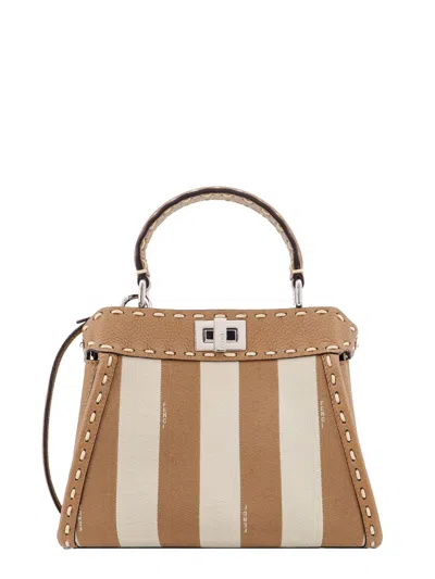 Fendi Jacquard Fabric Handbag With Pequin Striped Motif In Cream