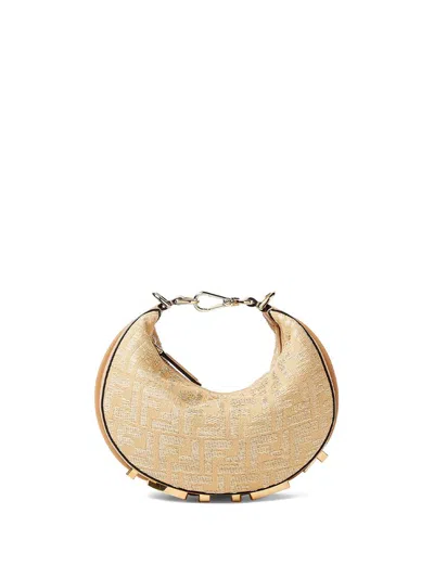 Fendi Jacquard Fabric Mini Graphy Hobo With Raffia Ff Bags In Brown