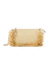 Fendi Jacquard Fabric Pouch With Chain And Raffia Ff In Light Brown