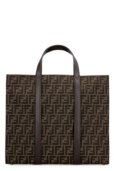 Fendi Jacquard Fabric Tote In Brown