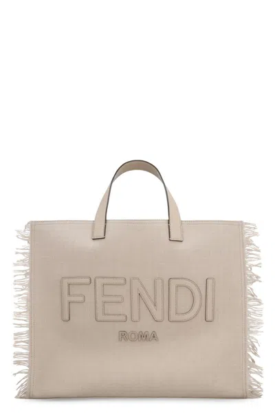 Fendi Jacquard Fabric Tote In Neutral