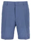 Fendi Linen Bermuda With Jacquard Trousers Light Blue In Blue