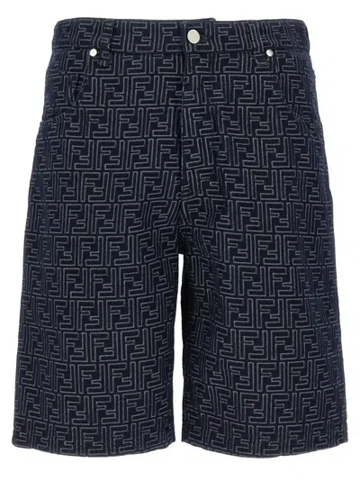 Fendi Jacquard Ff Bermuda Jeans In Blue