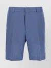 Fendi Linen Bermuda With Jacquard Trousers Light Blue In Blue